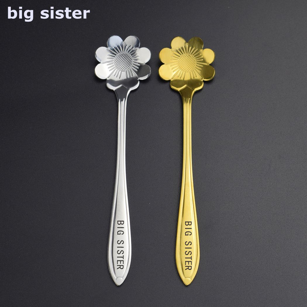 Stainless Steel Tea Spoon Lettering Sisters Dessert Spoon Exclusive Friendship Tea Coffee Mixed Long Handle Drinking Tableware