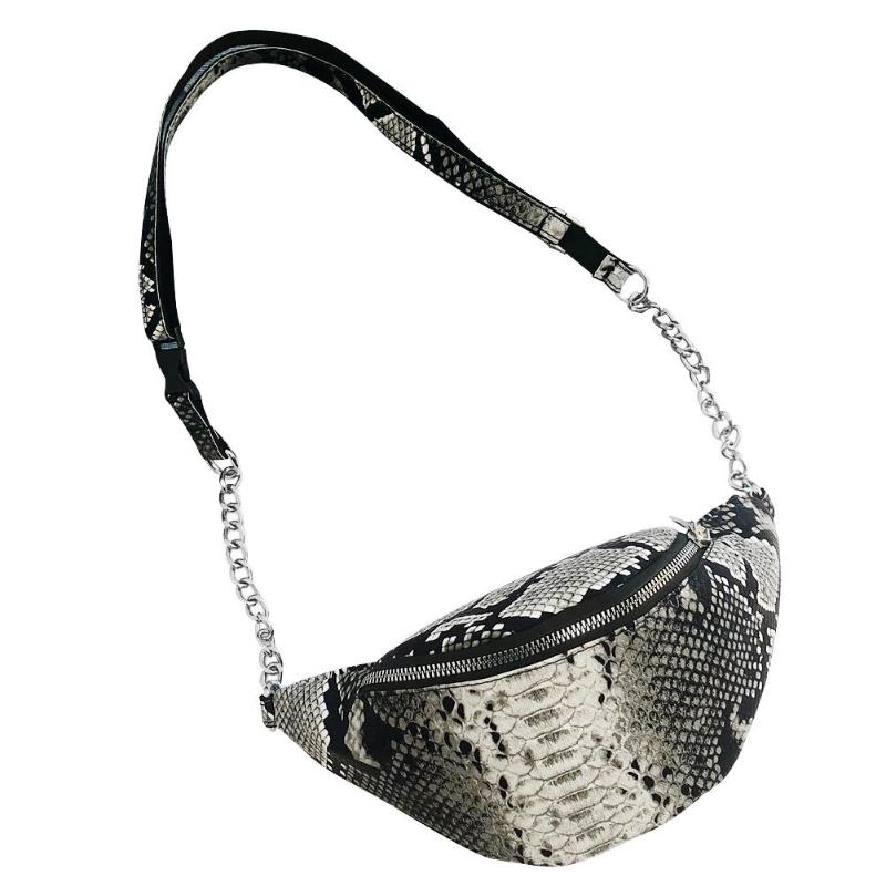 Slangenleren schoudertassen voor dames, taillekettingtassen voor dames, pu-leren casual crossbodytassen: Zwart