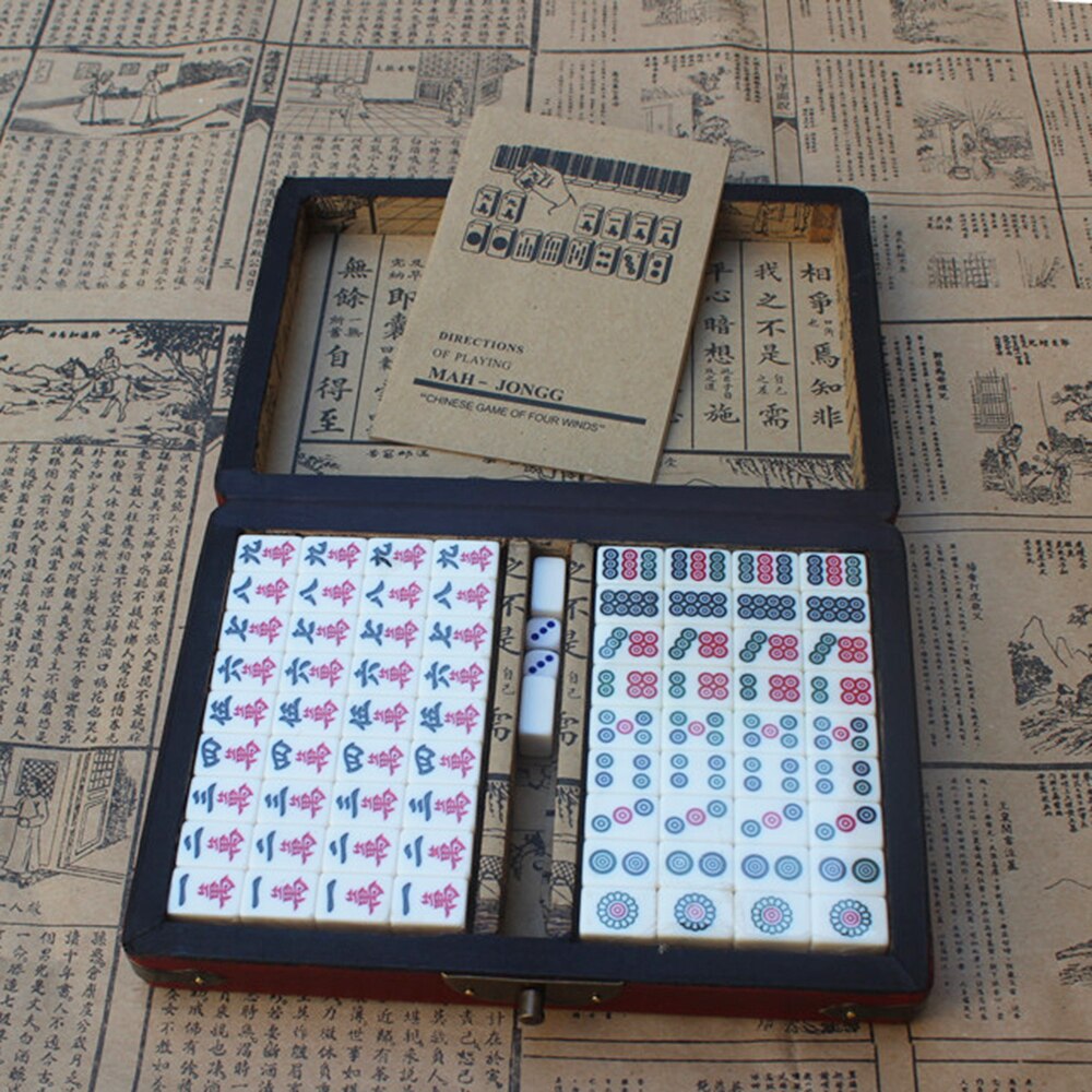 Mini Mahjong Set with Wooden Storage Case Portable Mah Jong Game Set For Travel Family Leisure Time Travelling Board Game Indoor: Default Title