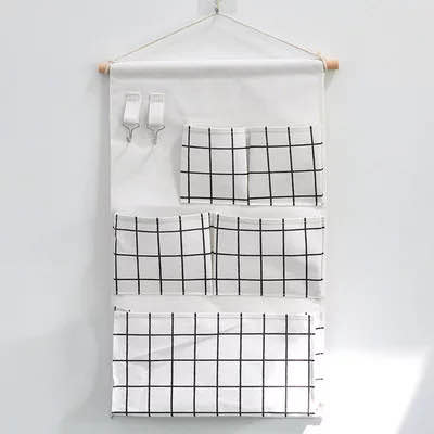 5 Pockets Cotton Linen Fabric Wall Door Hanging Bag Organizer Storage Pouches Wardrobe Closet Storage Bag Sundries Pouches: white