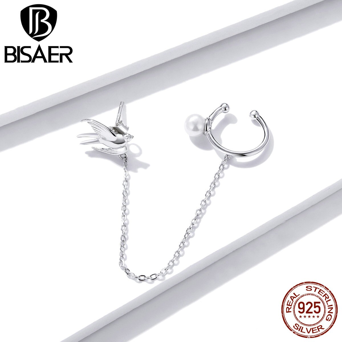 Flying Swallows Jewelry Sets BISAER 925 Sterling Silver Neclace & Clip Earrings Long Chain Earrings For Women Jewelry