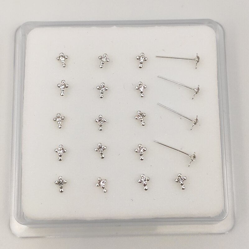 20 Stuks Van Verpakking Cross Vorm Neus Pin 925 Sterling Zilveren Neus Stud Body Piercing Sieraden