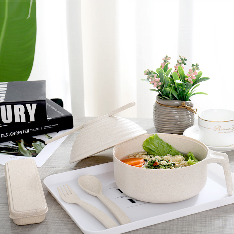 Wheat Straw Instant Noodles Bowls with Lids Rice Soup Food Container Kitchen Dowl Healthy Tableware
