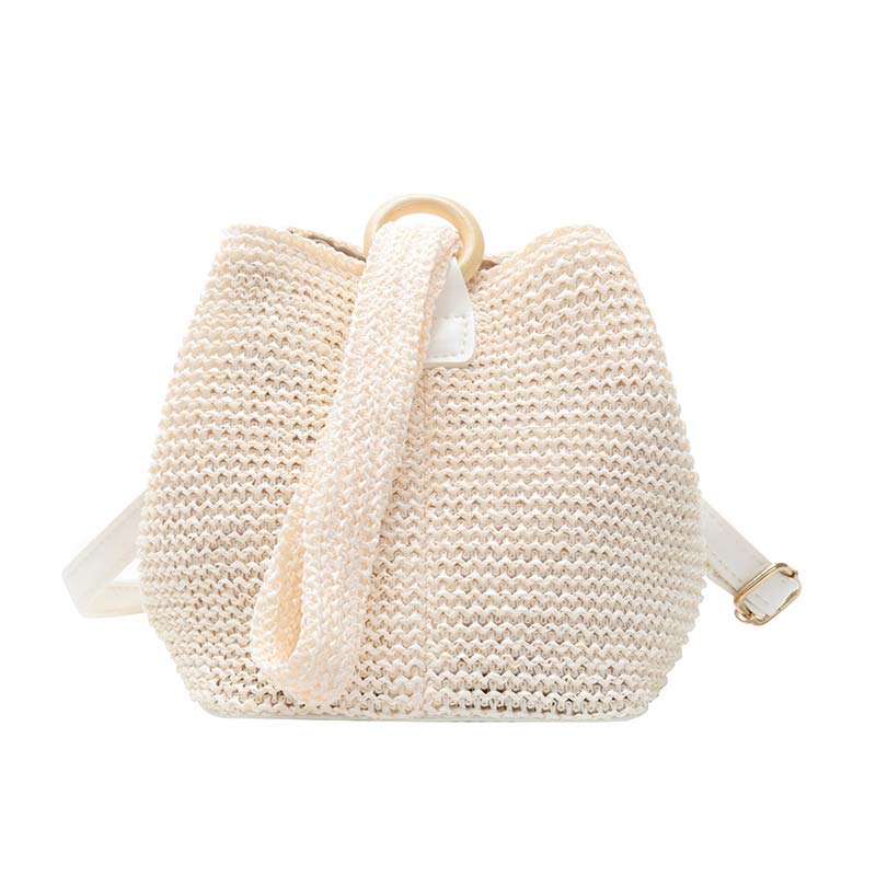 Small Straw Bucket Bags For Women Summer Crossbody Bags Lady Travel Purses and Handbags Female Shoulder Messenger Bag: Beige