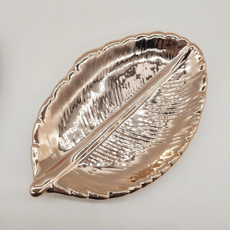 Keramik Blätter Erzähler Baum Blatt Schmuck Snacks Nachtisch Silber Ablage Rose Gold Keramik Schmuck Emaille Schmuckstück Erzähler: Weiß
