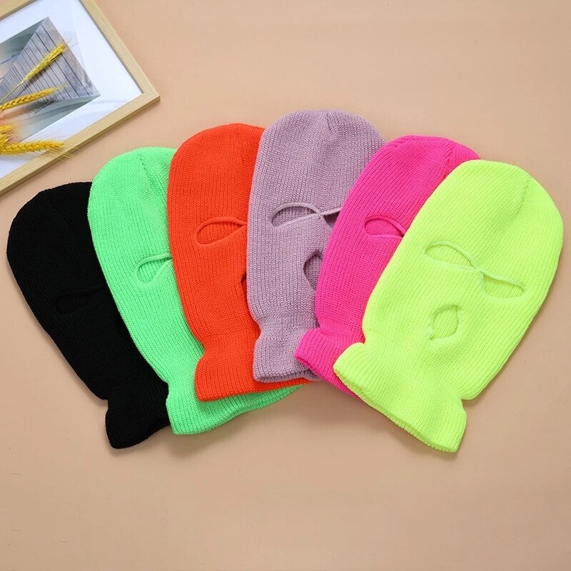 Ski Mask Knitted Bonnet Face Cover Balaclava Full Face Mask for Winter Warm Outdoor Sports CS Three 3 Hole Balaclava Knit Hat