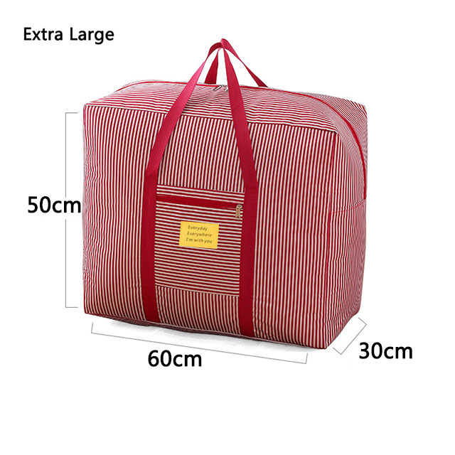Moisture-proof Quilt Clothes Storage Bags FoldableWomen Man Travel Bags Waterproof Nylon Pillow Blanket Closet Organizer Bag: Red stripes Extra