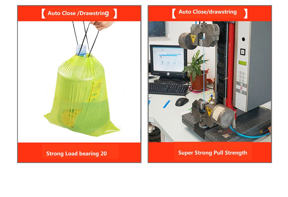 2.6 -15.8 Gallon ( 10L - 60 Liters) Trash Bags - Automatic Closing - Drawstring Plastic Rubbish Garbage Bags - Random color
