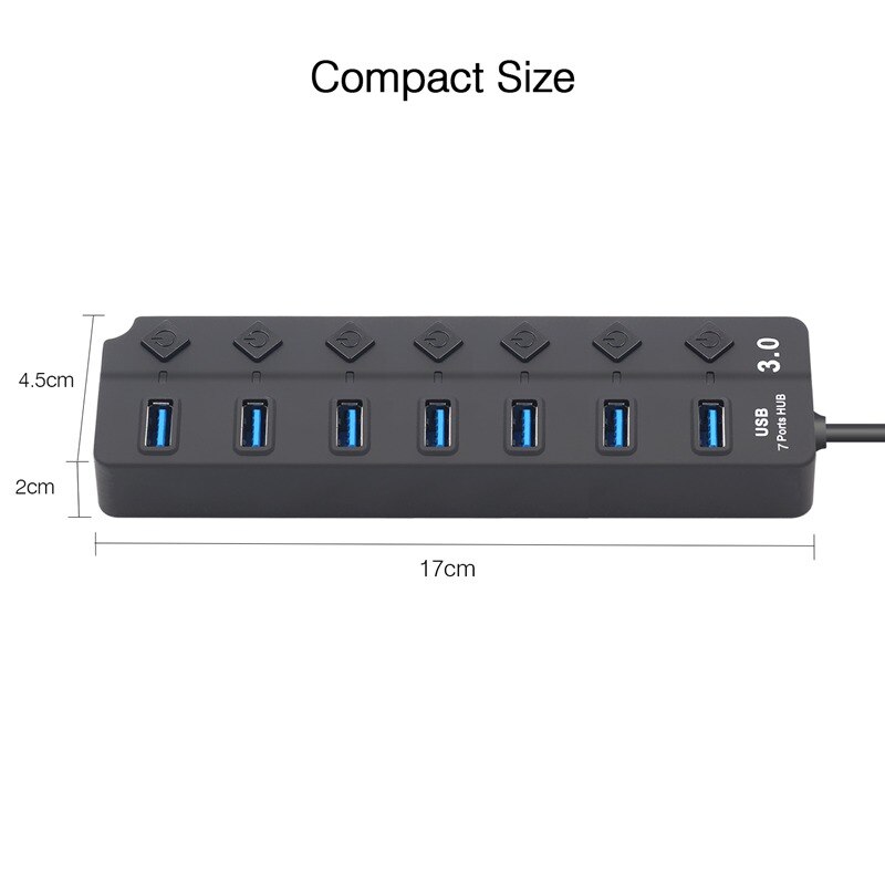 USB Hub 3.0 5Gbps High Speed 7 Port USB 3.0 Hub Splitter On/Off Switch for Laptop PC