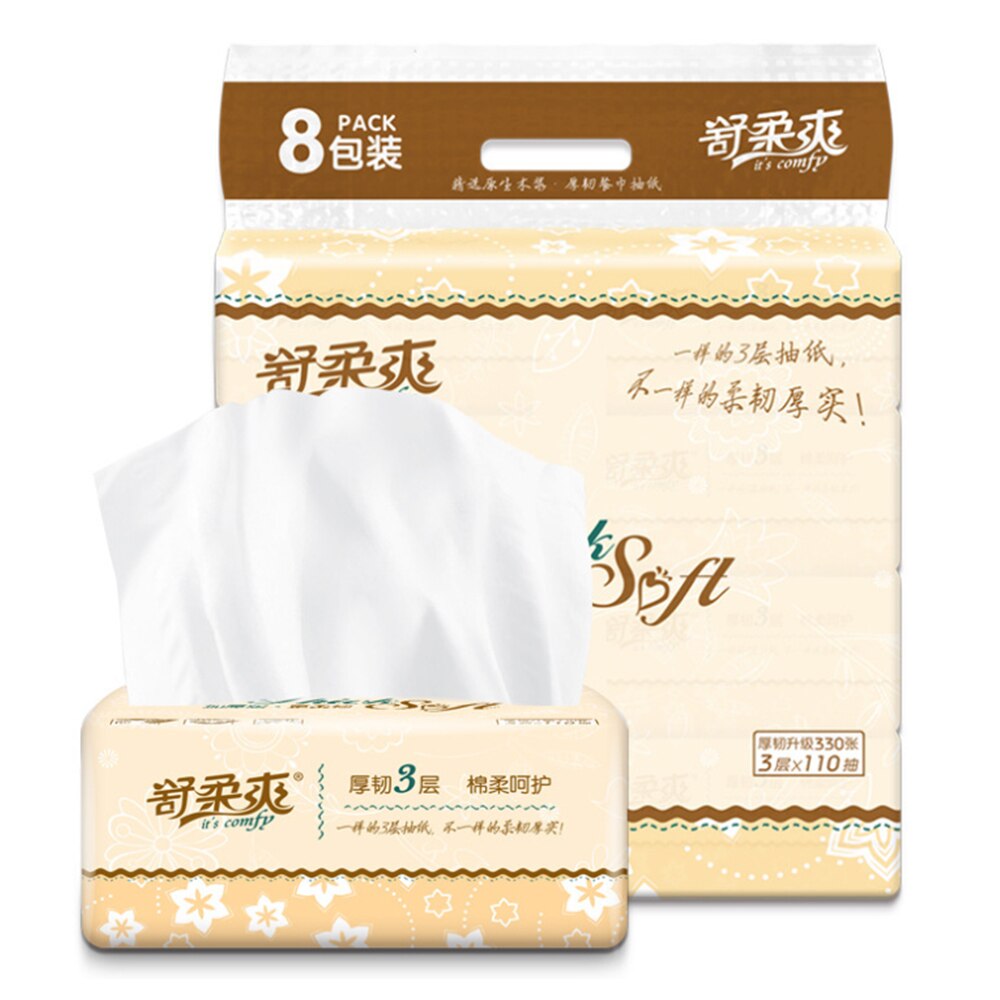 8bags Paper Extraction 3-layers Skin-Friendly Toilet Paper Extraction Protogenesis Napkin Household Tissue Paper (110pcs/bag)