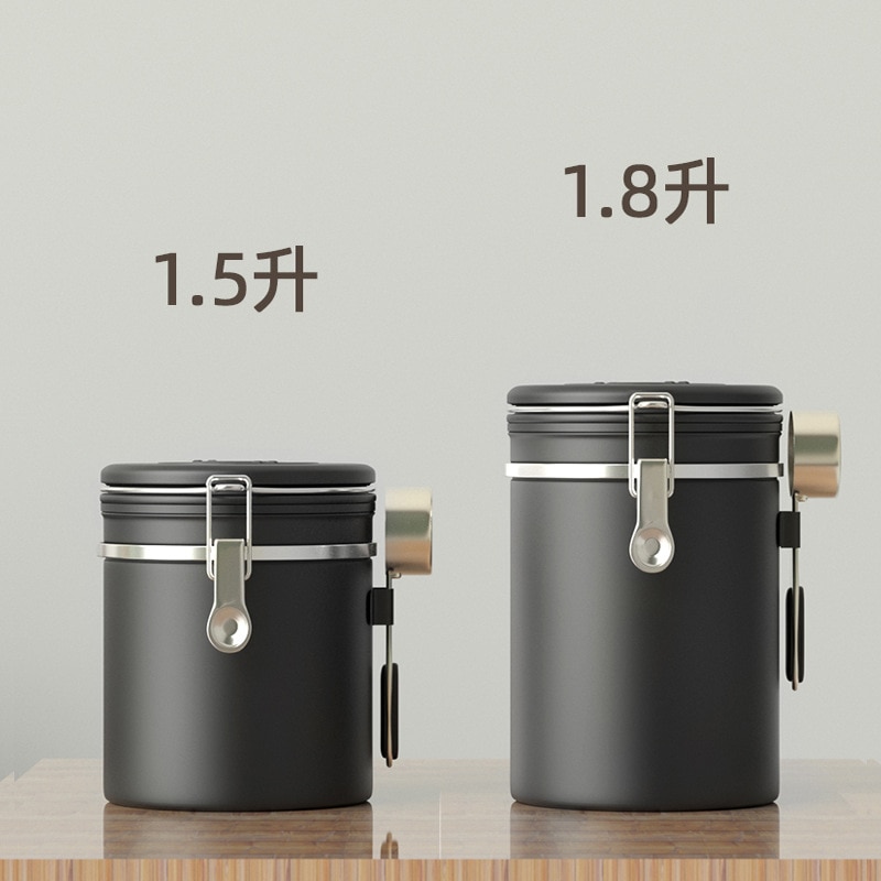 1.5/1.8L Coffee Canister Stainless Steel Food Storage Coffee Container CO2-Release Valve with Date Tracker and Coffee Spoon