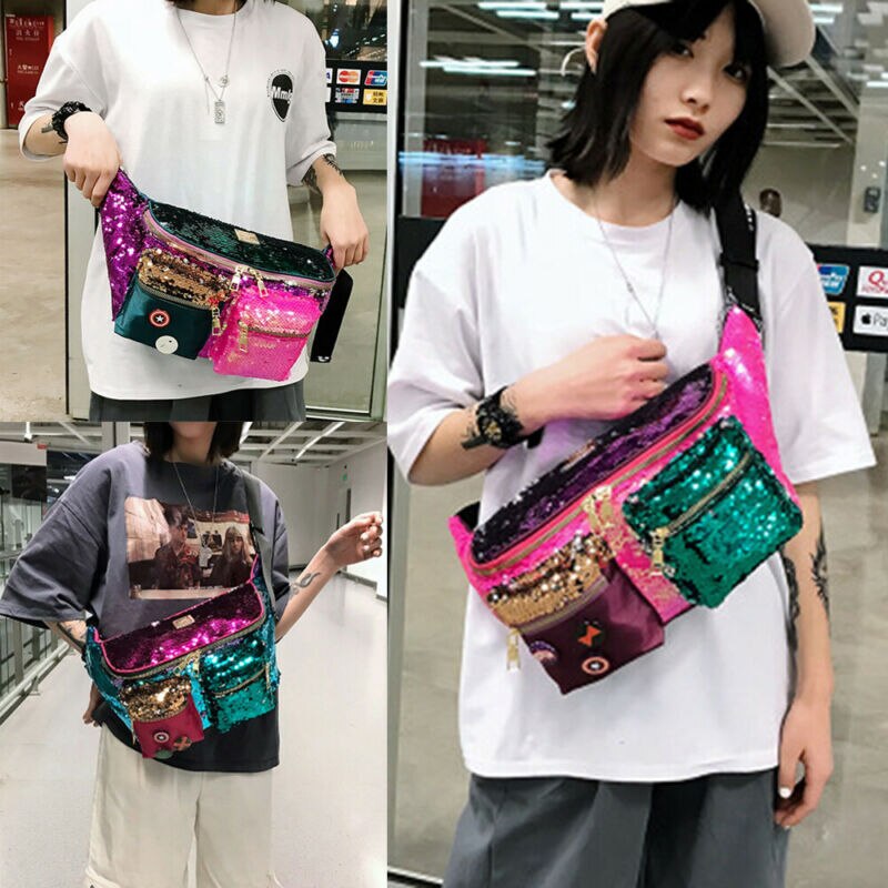 Vrouwen Regenboog Lovertjes Cross Body Sport Reistas Cross Schouder Borst Pakken Taille Packs Kleine Heuptas Fanny Packs hip Bag
