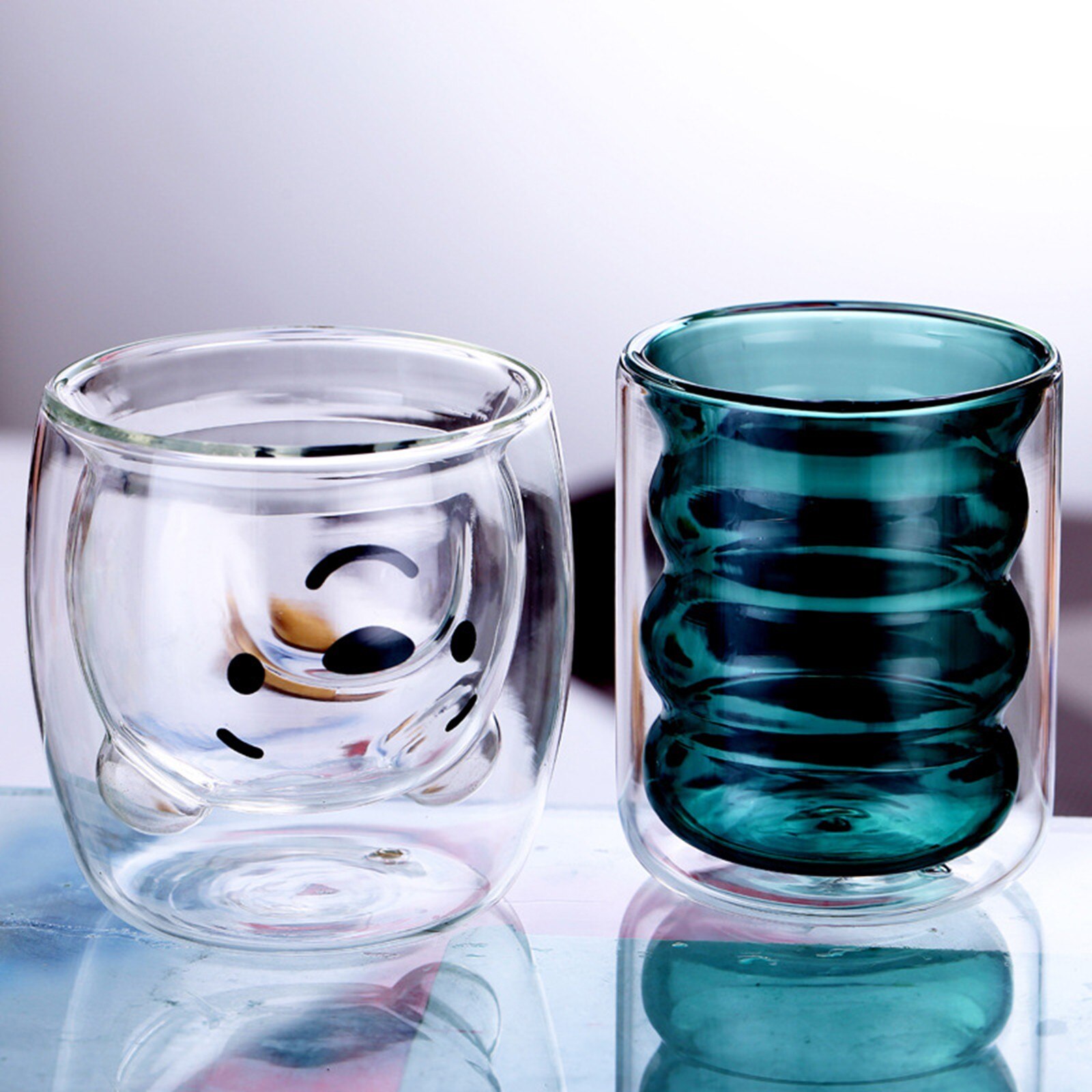 Tasse à café à Double paroi anti-brûlure, joli Mug en verre coloré de dessin animé, tasse à thé, à bouche ronde, de noël #40