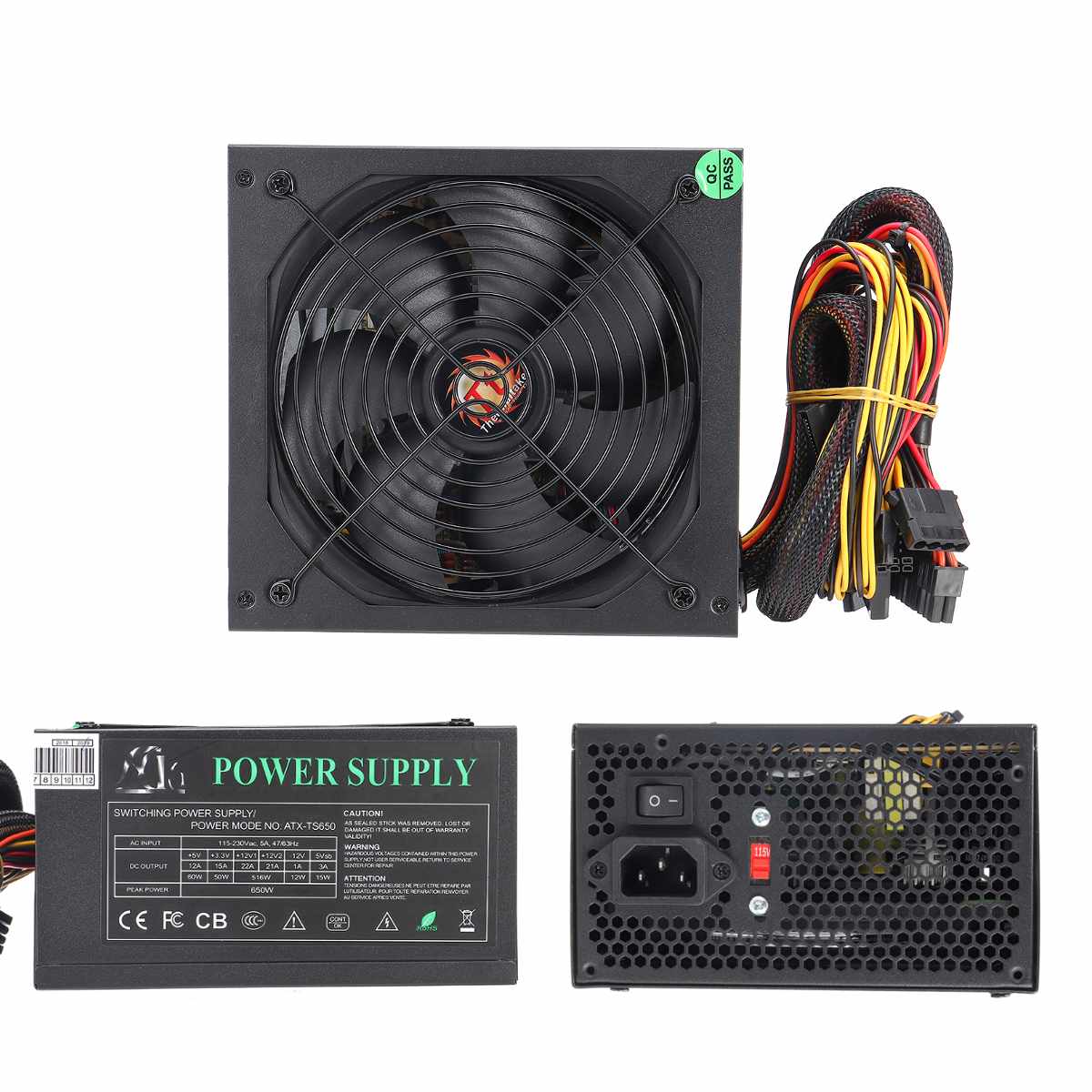 650W Computer Power Supply with 14cm LED Silent Fan 110~220V 24 Pin PCI SATA ATX 12V PC Desktop Power Supply