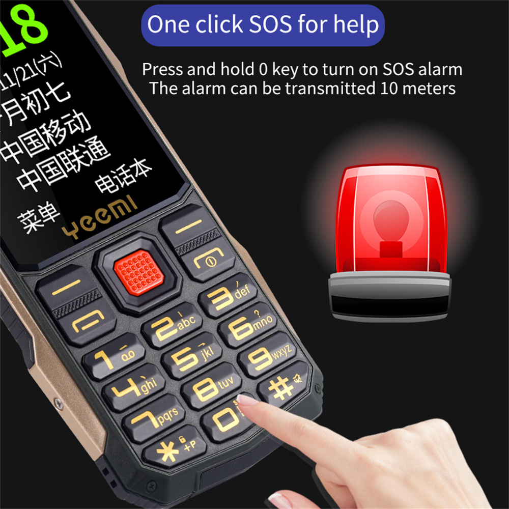 Yeemi k1 + 4g resistente à prova d' água recurso telefone 2.4 Polegada botão sos alto-falante grande luz led 1500mah bateria telefone móvel para idosos