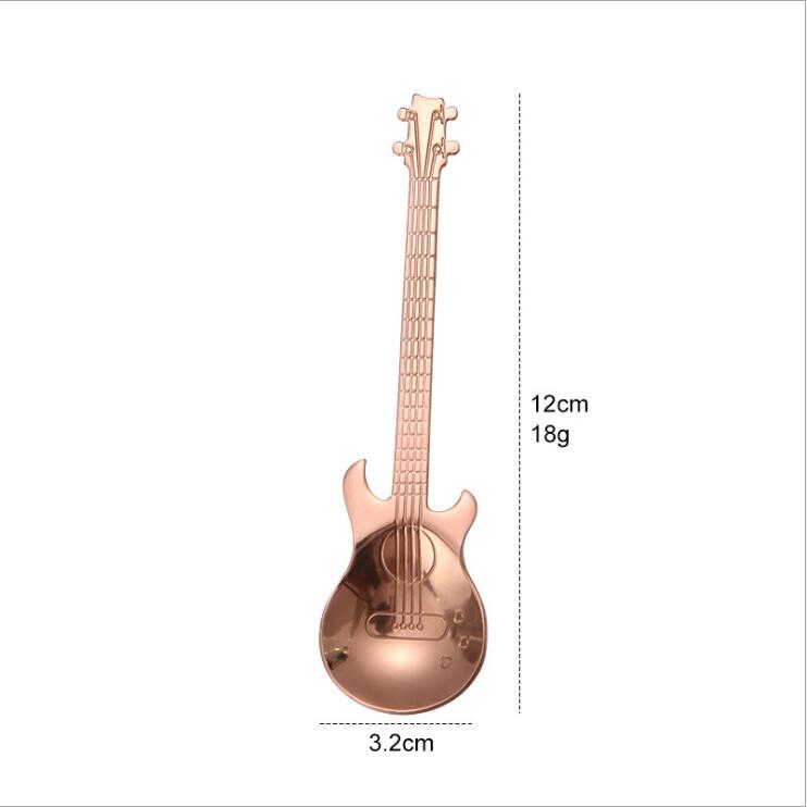 Guitare arc-en-ciel cuillères en acier inoxydable, cuillère à café et à thé, couverts, outils pour boire, cuillère à café 1 pièce: rosegold