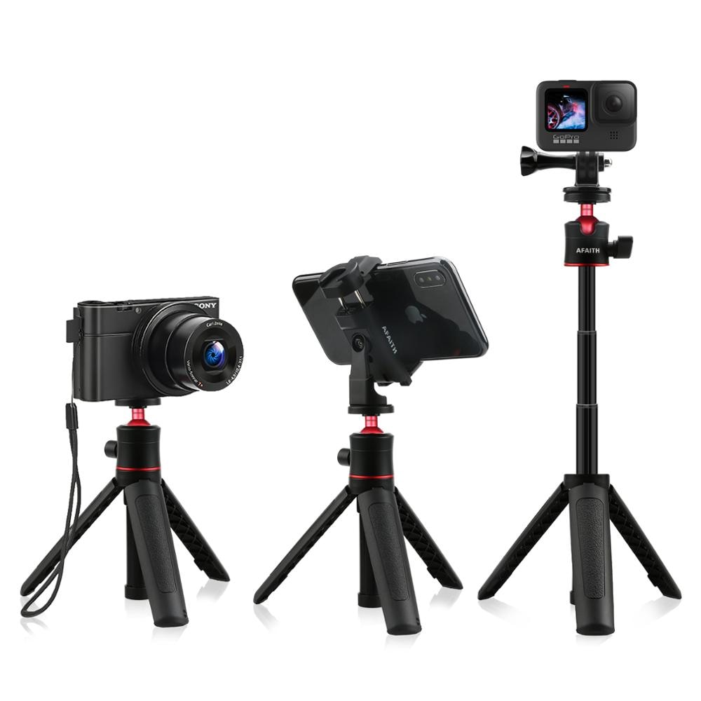 Afaith Mini Selfie Statief Uitgebreide Tafel Selfie Stick Monopod Voor Smart Telefoon Gopro Hero 9 8 7 6 5 Zwart actie Camera Accessoire