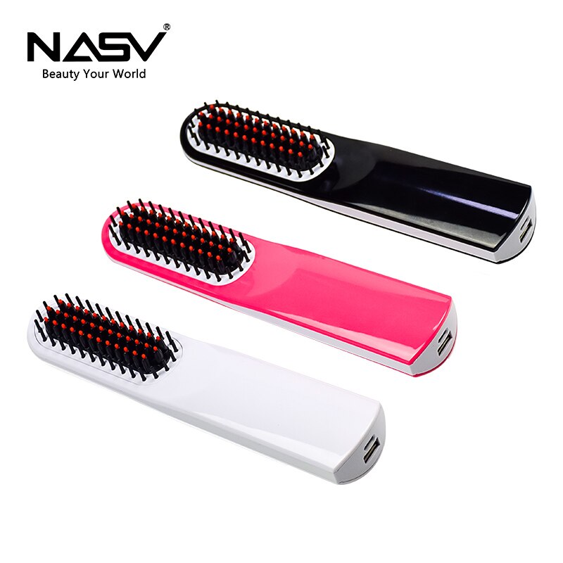 Profissional alisador de cabelo escova nasv mini flat iron usb recarregável portátil ferramentas estilo cabelo alisamento pente