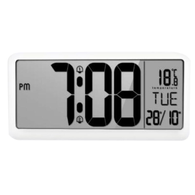 Square Wall Clock Series 14Inch Large Digital Jumbo Alarm Clock LCD Display Multi-Functional Upscale Office Decor Desk: white