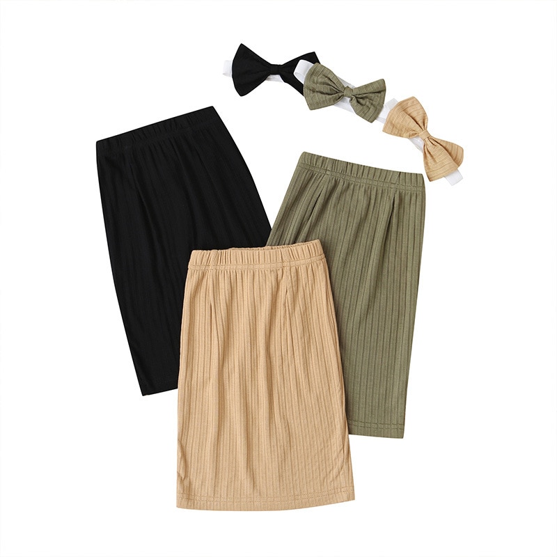 Baby Kids Meisjes Effen Kleur Rok + Bow Haarband Zomer Mode Wilde Peuter Meisjes Tas Hippe Rok