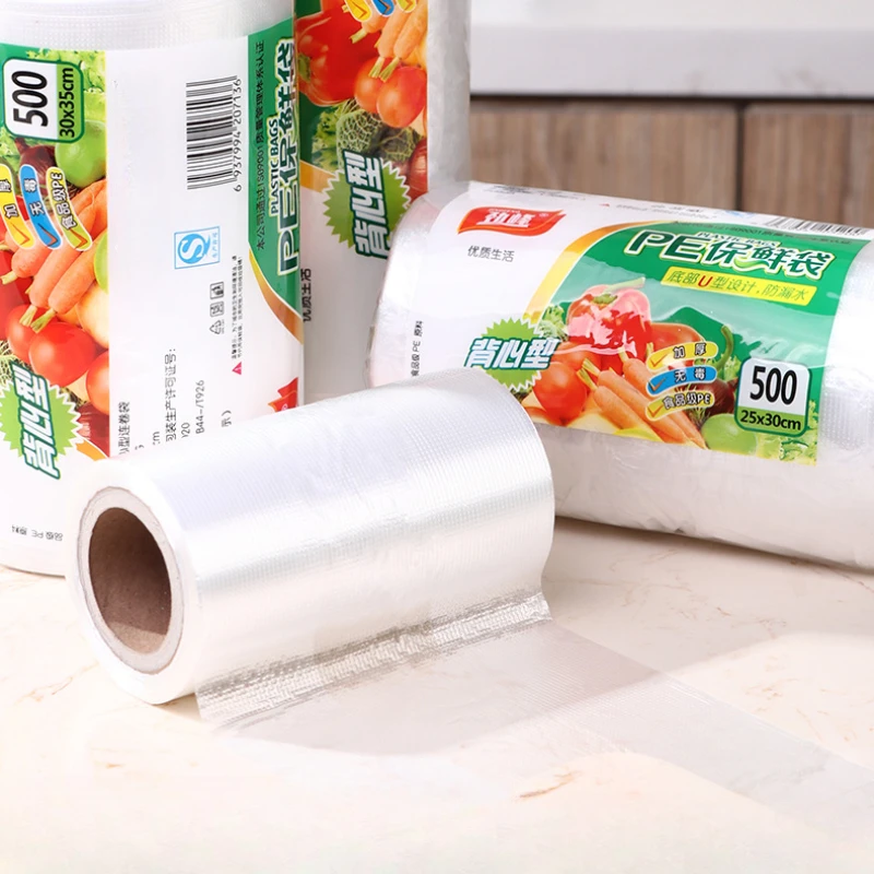 Poser for å holde mat fersk, opprullbare supermarkedposer, håndholdte plastposer til kjøkken for å holde seg fersk