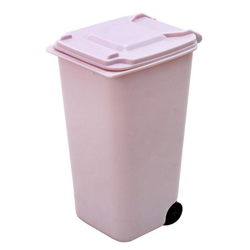 Household Office Wheelie Mini Trash Can Desktop Plastic Bucket Dustbin Mini Waste Bins Tabletop Trash Box Home Storage: Light Red
