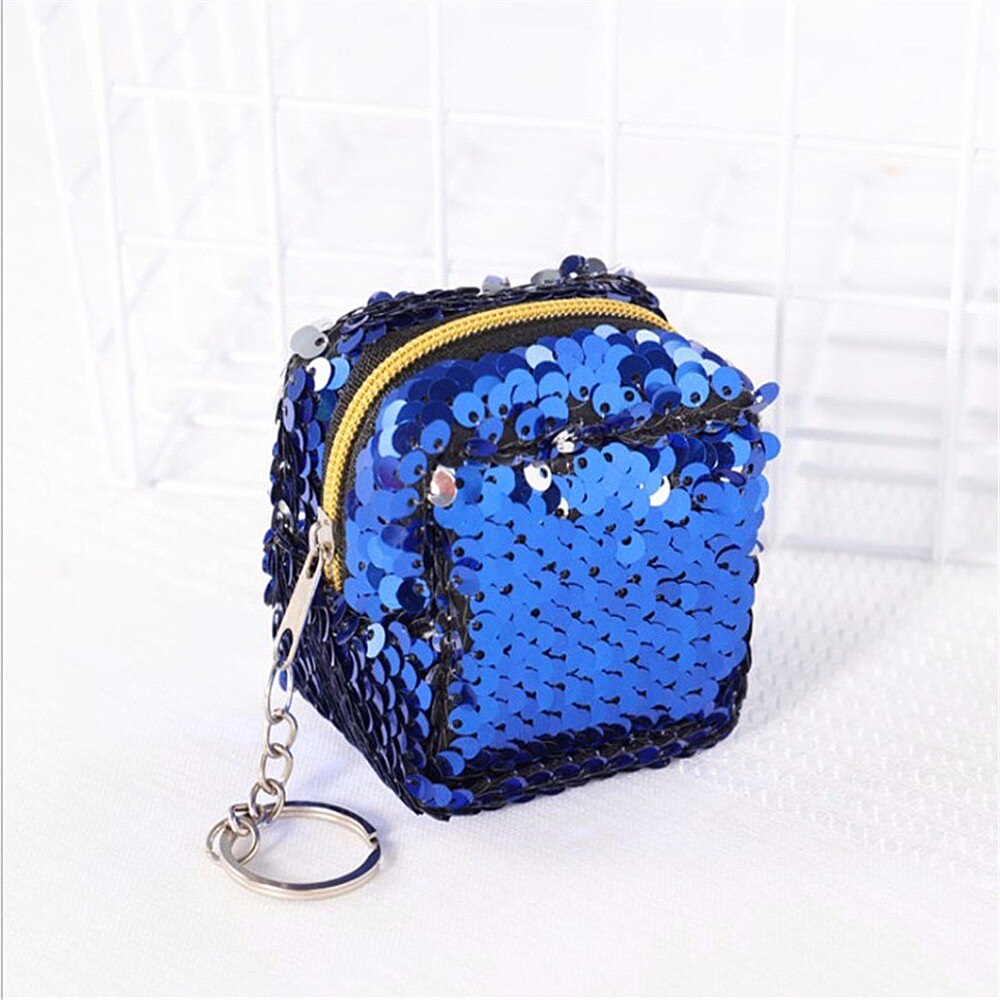 Sequins Mini Wallet Zipper Clutch Pouch Portable Women oin Purses Handbags Card Holder Keys Earphone Bags: Blue