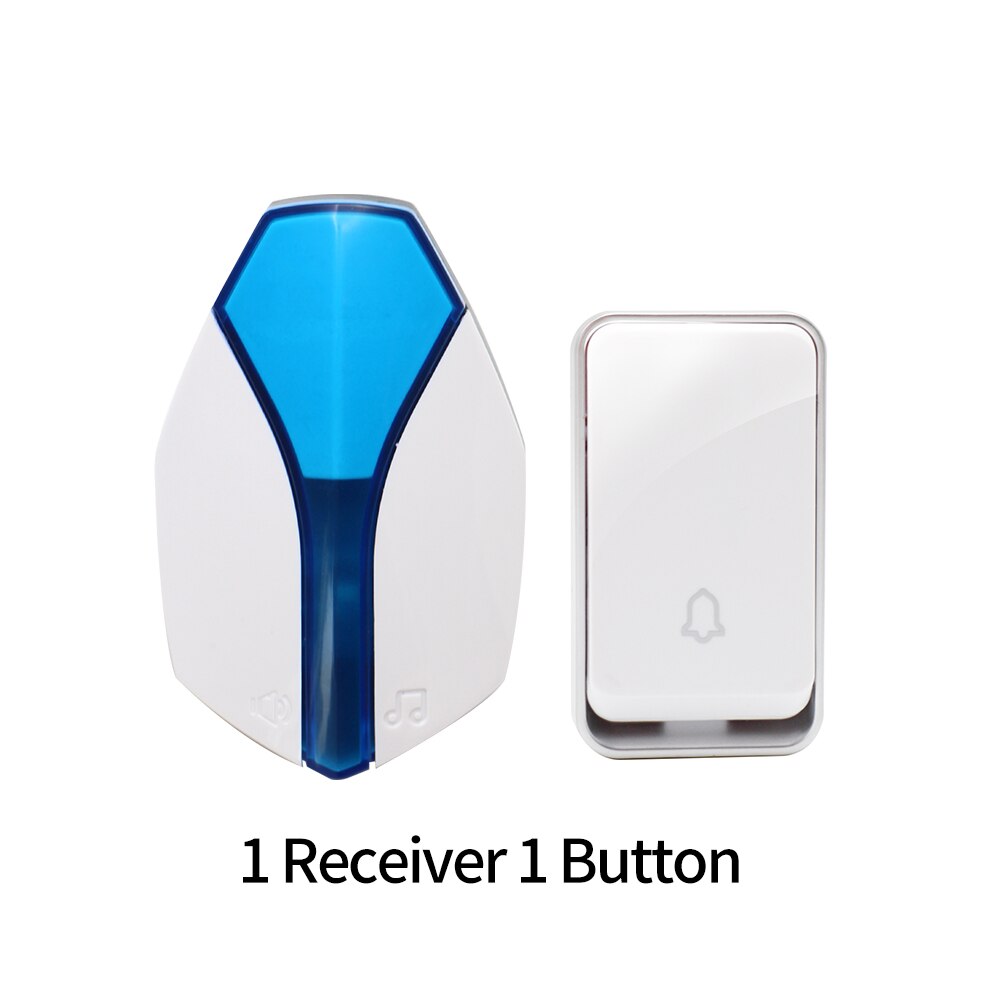 EU Plug Wireless Self-powered Smart LED Light Doorbells Button and Receiver No Battery Requiring with 1/2 Button 1/2 Receiver: 1Receiver 1ButtonLB