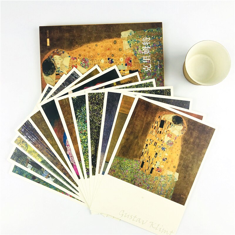 12 ark / sæt psykedelisk klimt oliemaleri postkort lykønskningskort fødselsdagskort beskedkort