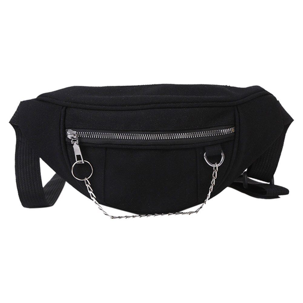 Casual Straat Borst Tassen Vrouwen Effen Kleur Riem Fanny Pouch Keten Rits Vrouwelijke Meisje Dagelijks Reizen Crossbody Schouder Pak Dames: Black