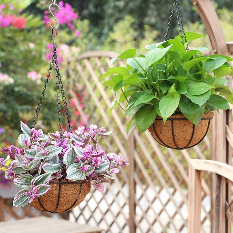 1pc Iron Coconut Half Round Flowerpot Hanging Pots Garden Plant Planter Flower Basket Wall Window Rattan Decor Pot