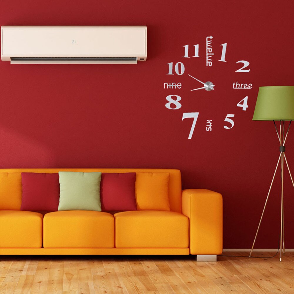 Modern 3D Frameless Large Wall Clock Watches Hours DIY Room Home Decoration (Black) (Battery)