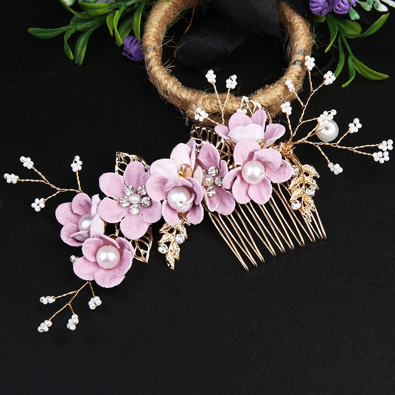 Nowy złoty liść kwiatowa do włosów grzebień spinka do włosów spinka do włosów Rhinestone Crystal Pearl kobiety eleganckie ślubne stroik Party biżuteria prezenty: 4