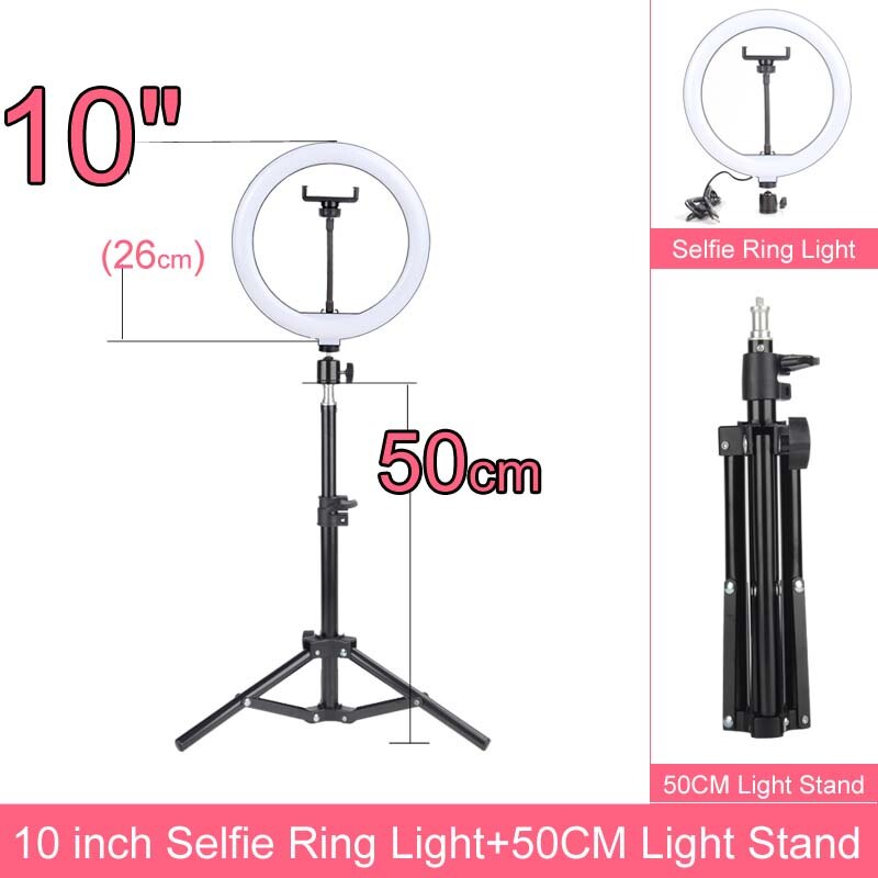 Fotografie Lamp Licht Ring Met Telefoon Houder Selfie Usb Plug Dimbare 6 8 10 12 14 Inch Beschikbaar In verschillende Maten: 10 inch 50cm