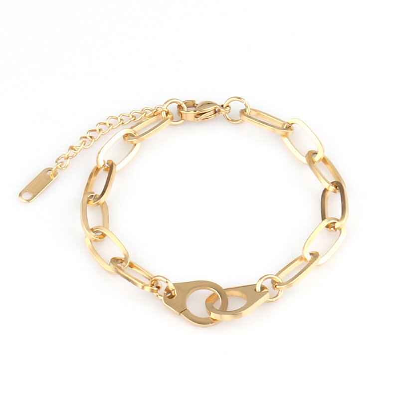 punk charm bracelet handcuffs bracelet lock bracelet pendant thick chain bracelet for women stainless steel bracelet: 0240-G