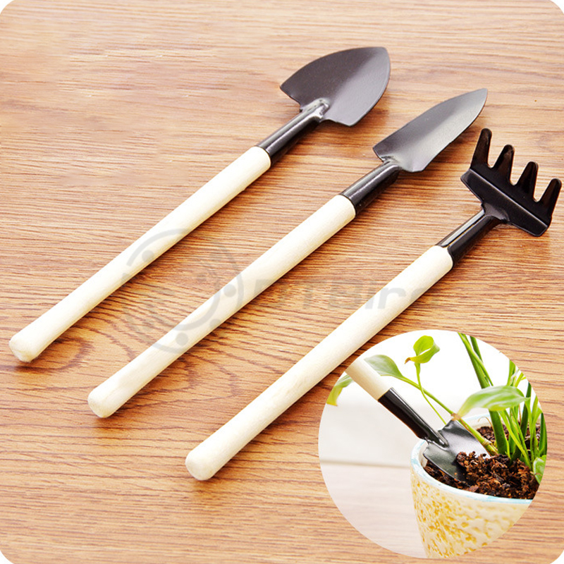 3Pcs Mini Schop Hark Set Mini Tuin Gereedschap Bonsai Gereedschap Set Houten Handvat Metal Head Schop Voor Bloemen Ingemaakte planten DT6