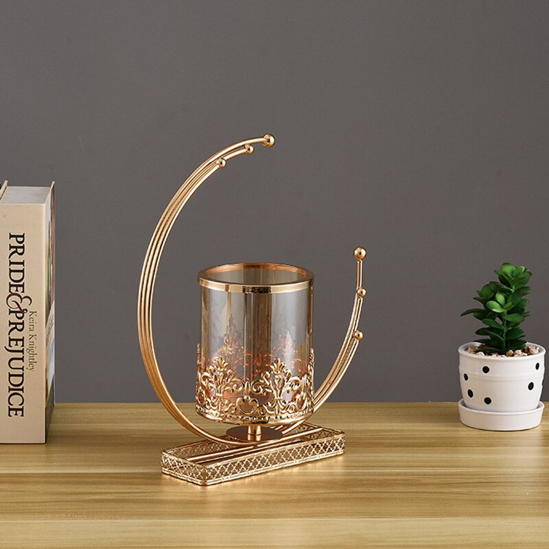 Luxury Gold Candle Lantern Glass Candle Holders Wedding Party Centerpieces Candelabra Home Craft Candlestick Decorative