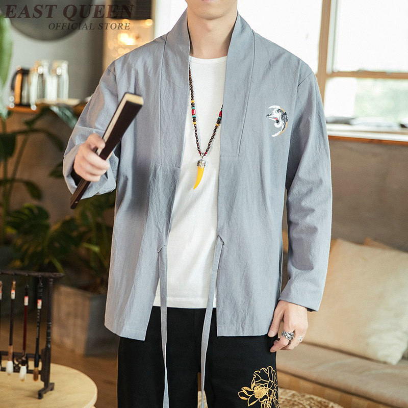 Kimono japonés Cárdigan para hombre Yukata, camisa de estilo chino, traje Samurai bordado con Grulla, ropa asiática Haori KK2946