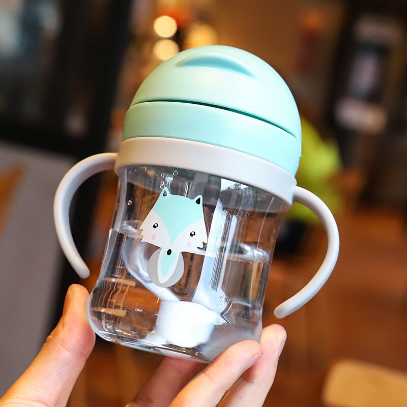 250/350ml babymatande halmkopp barn lär sig mata dricka tritan vattenflaskor barn träningskopp med gravitationsboll: 250ml- st grönrävar