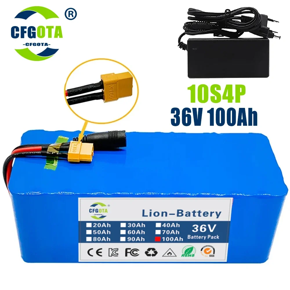 36V 10S4P 100Ah battery pack 500W high power battery 42V 100000mAh Ebike electric bicycle BMS 42v battery with xt60 plug: Beige
