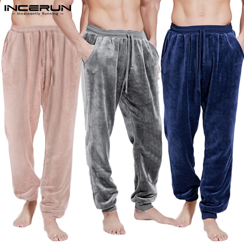 INCERUN – pantalon de nuit en molleton pour homme, pyjama doux et , avec cordon de serrage, poches, vêtements de maison et de loisirs