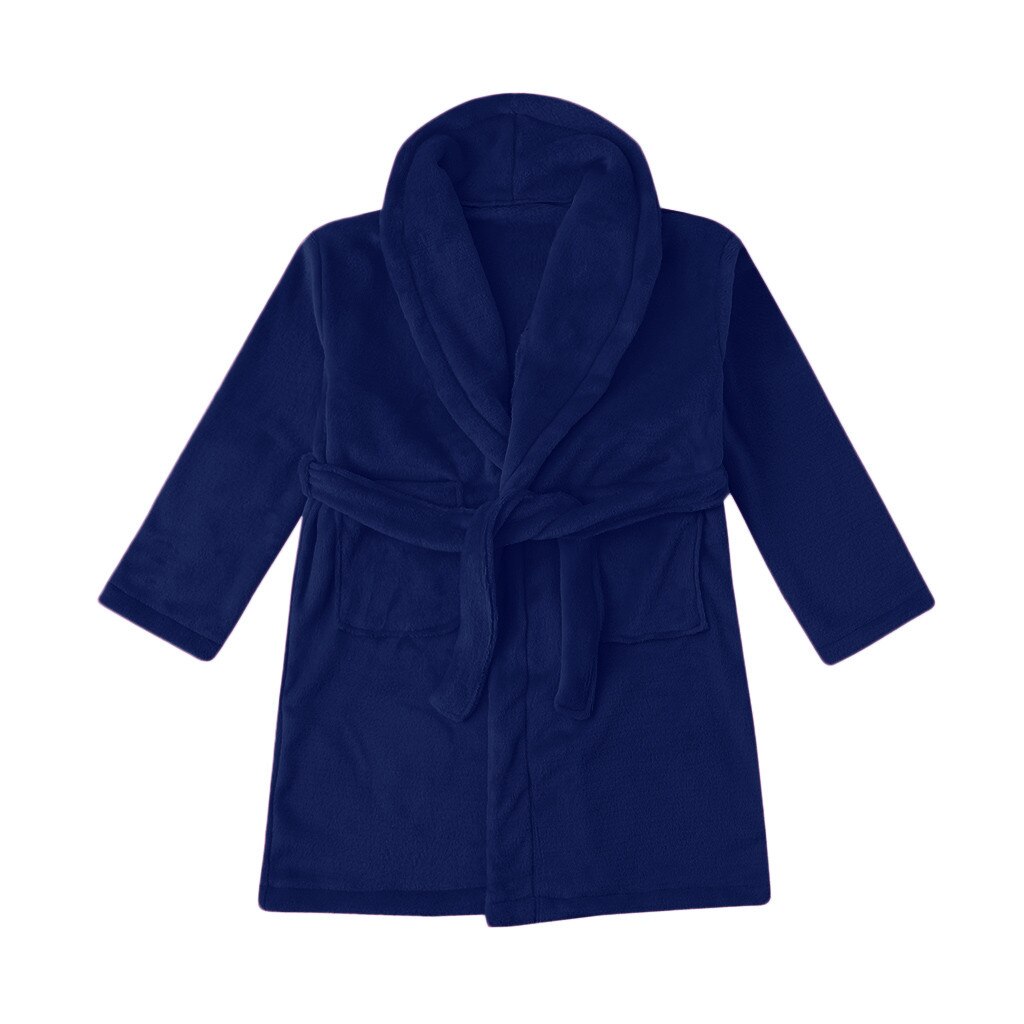 Pijama de niño, ropa de dormir para niño y niña, Otoño Invierno mantener el calor, batas de baño de Color sólido, toalla de franela, bata de noche con bolsillo: NY / 3-5 Years