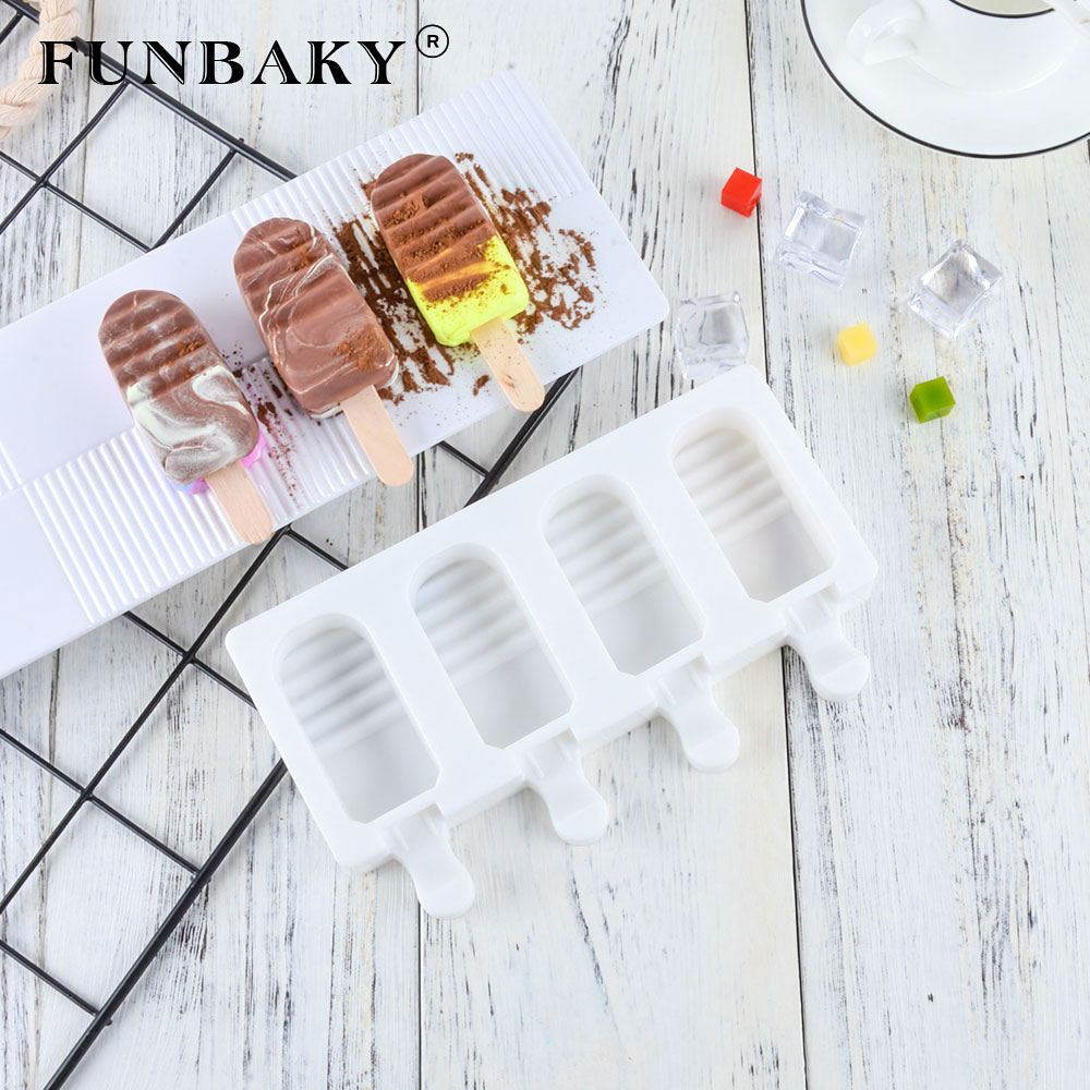 FUNBAKY Ice Cream Molds Silicone Popsicle Forzen Party With Wooden Sticks