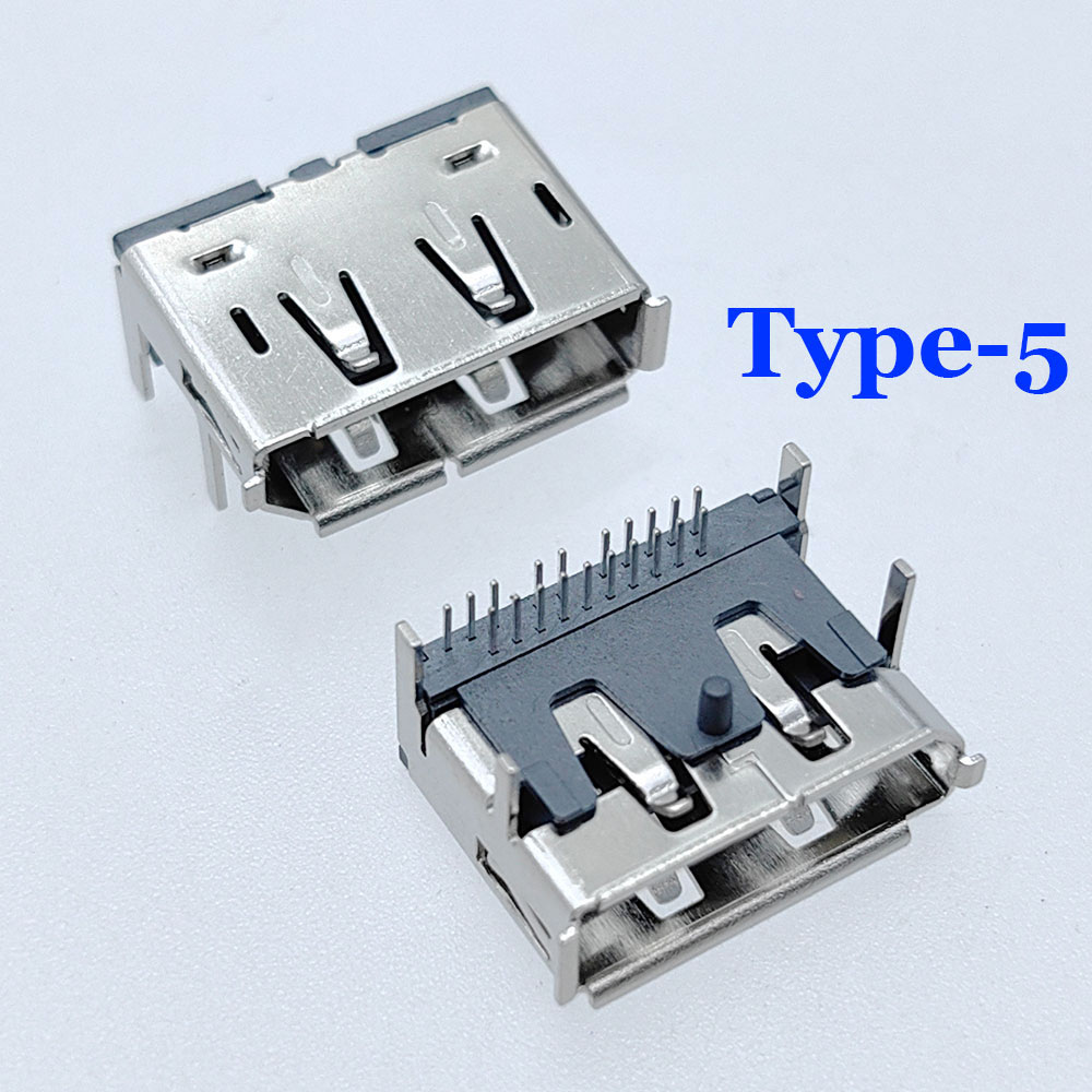 Connecteur petde prise SMD femelle HDMI, prise de port d'affichage, résistant à 90, partenaires de trou de vis, trous de vis, 20 broches: Ivoire / Sous 5 Pcs