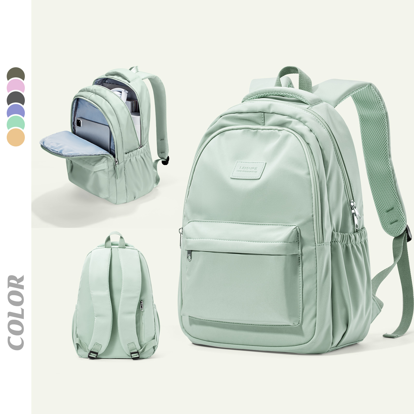 Mochila sencilla de viaje para mujer, bolso de hombro para adolescentes, mochila escolar de viaje de negocios, bolso para ordenador portátil, paquete al aire libre, nueva: Verde claro