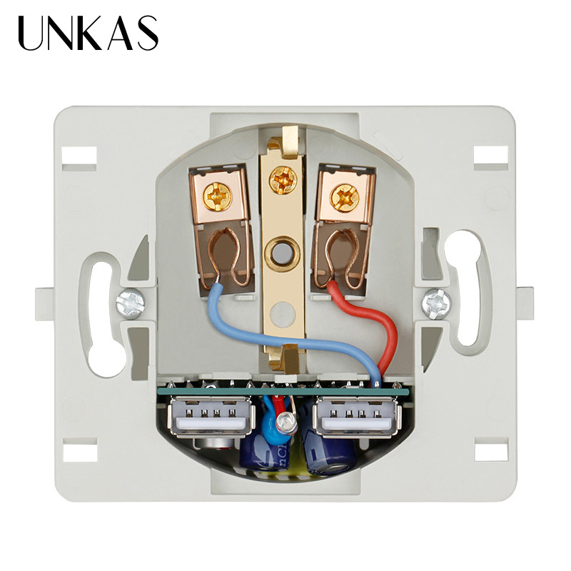 UNKAS 2000mA Dubbele USB Grijs Decoratieve Muur Socket 5V Woonaccessoires EU Plug Stopcontact PC Panel Geaard