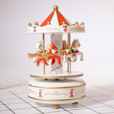 Merry Go Round Music Box Geometric Baby Room Decoration Unisex Wooden Christmas Horse Carousel MusicBox birthday ado: C