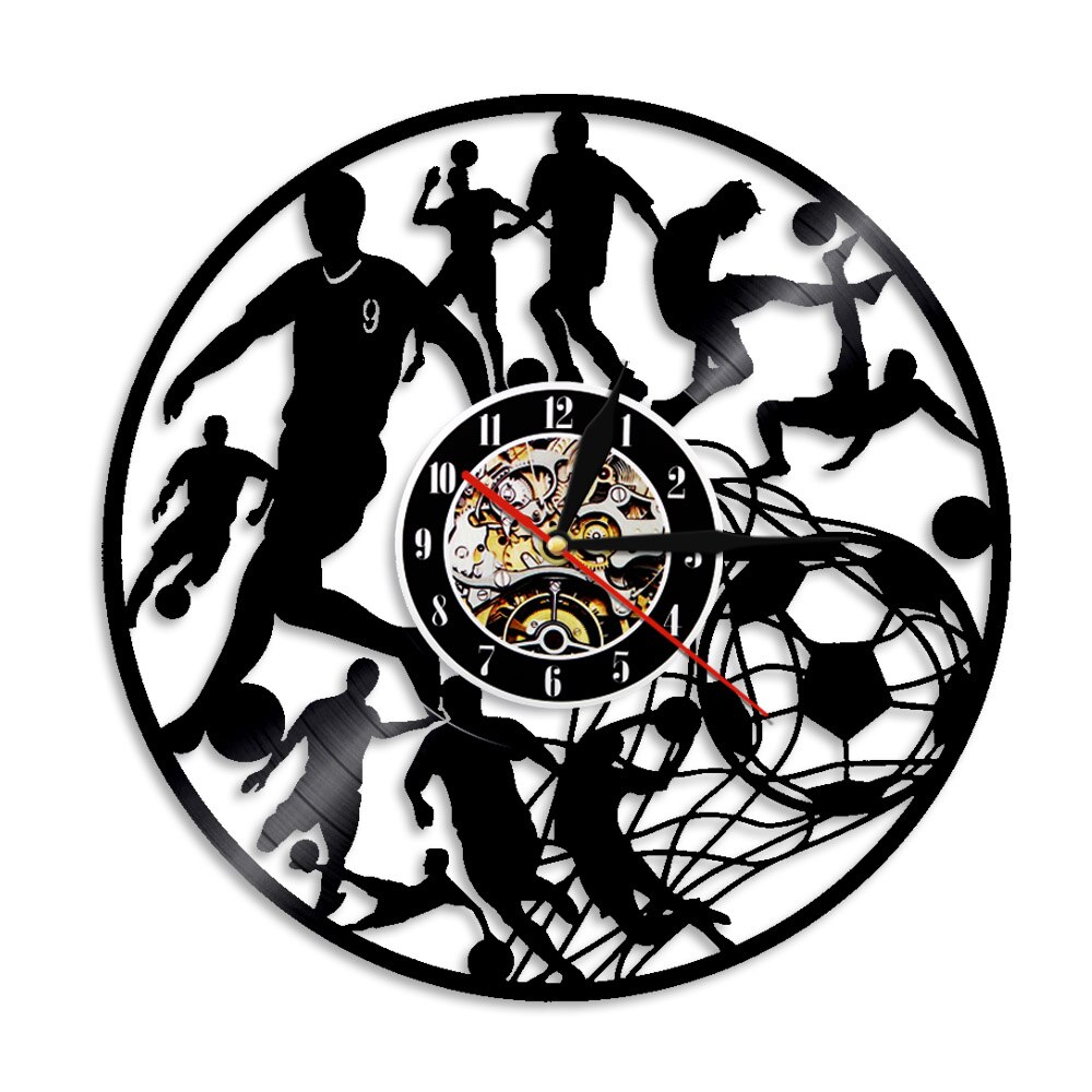 Reloj de pared de fútbol jugadores de fútbol Kick Ball Net Goal Football Field equipo de pelota deporte Colegio niños Juego reloj de vinilo de registro: Without LED