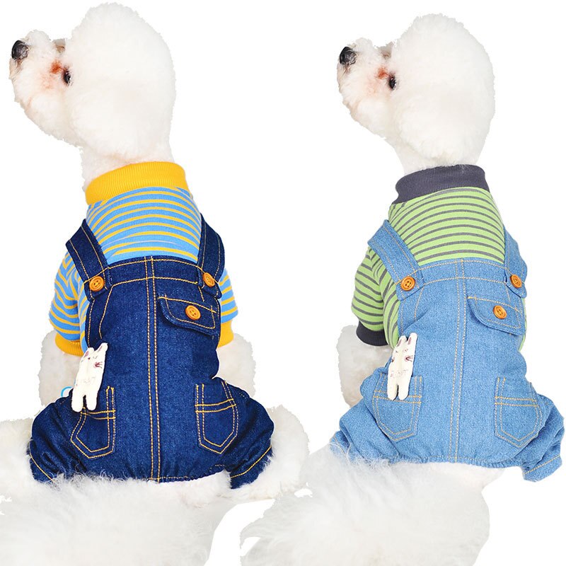 Høst og vinter nyeste stil hundeklær stripete fleece denim overalls dobbeltlags firbens tykk hunde-overall overall