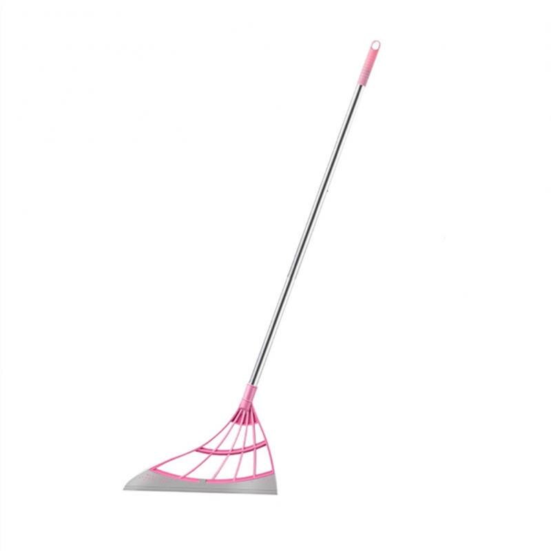 2-in-1 Broom Sweeper Easily Dry Floor Water Stains Remove Dirt Hair Glass Wiper Super Sweeper Broom Home Dormitory Cleaning Tool: Pink Telescopic